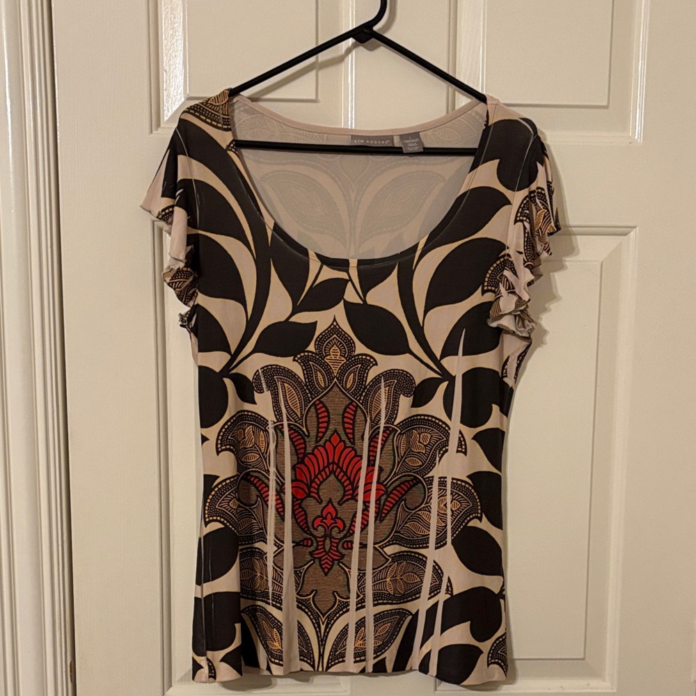 Dark Brown and Red Patterned Blouse